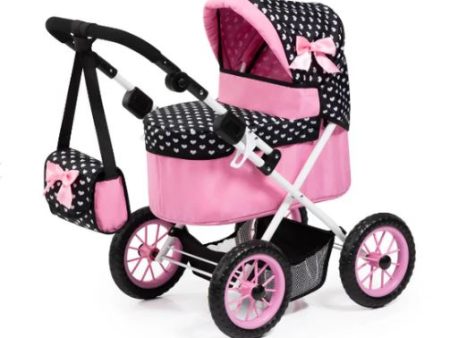 BAYER TRENDY DOLL PRAM PINK WITH BLACK HOOD & PINK BOW Online Sale