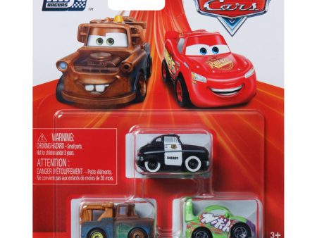 DISNEY   PIXAR CARS DIE CAST METAL MINI RACERS MATER, SHERIFF & WINGO CAR 3-PACK For Sale