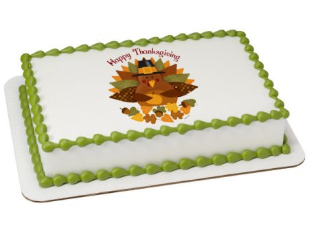 Happy Thanksgiving Turkey Edible Cake Topper Image on Sale