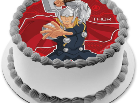 Avengers Thor Hammer Red Background Edible Cake Topper Image ABPID21976 Discount