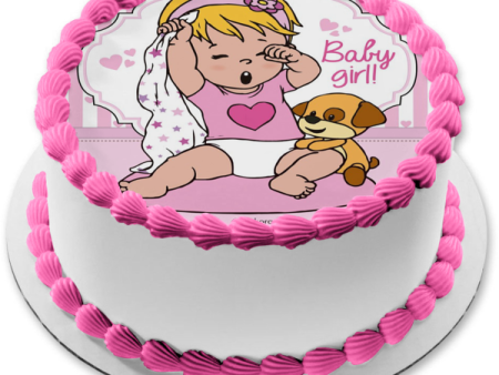 Baby Girl Baby Shower Stars Blanket Stuffed Puppy Edible Cake Topper Image ABPID21954 Hot on Sale