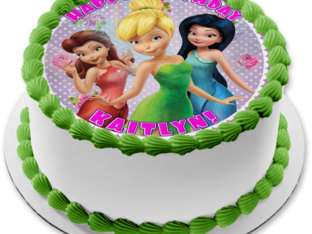 Disney Tinkerbell Fairies Silvermist Fawn Purple and White Polka Dot Background Edible Cake Topper Image ABPID21834 Hot on Sale