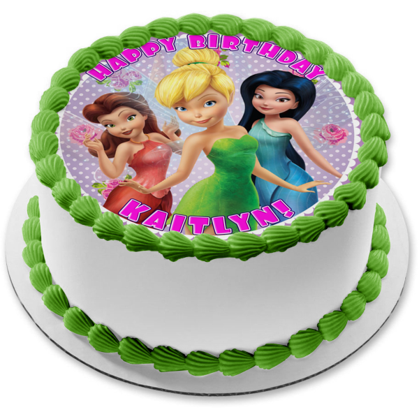 Disney Tinkerbell Fairies Silvermist Fawn Purple and White Polka Dot Background Edible Cake Topper Image ABPID21834 Hot on Sale