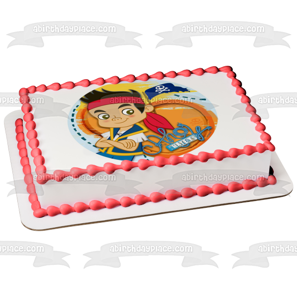 Jake and the Never Land Pirates Ahoy Mateys Pirate Skull Flag Edible Cake Topper Image ABPID21937 Hot on Sale