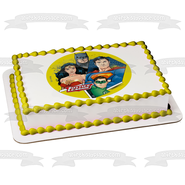 Justice League Superman Green Lantern Wonder Woman Batman Yellow Background Edible Cake Topper Image ABPID21930 Sale