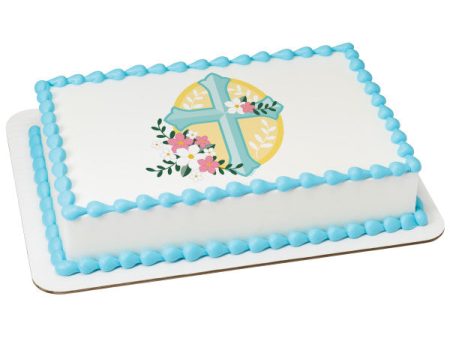 Cross with Flowers Edible Cake Topper Image For Discount