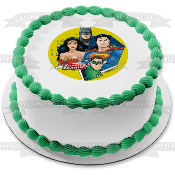 Justice League Superman Green Lantern Wonder Woman Batman Yellow Background Edible Cake Topper Image ABPID21930 Sale