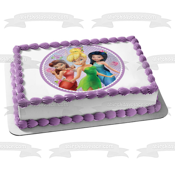 Disney Tinkerbell Fairies Silvermist Fawn Purple and White Polka Dot Background Edible Cake Topper Image ABPID21834 Hot on Sale